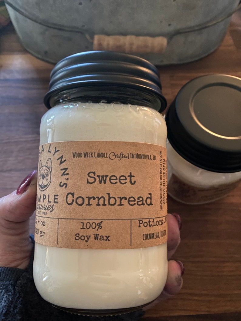 Sweet Cornbread, Soy, candle, wooden wick, Corn Muffin, Phthalate free, farmhouse, kitchen candle, clean burn, southern, primitive, gourmand image 6