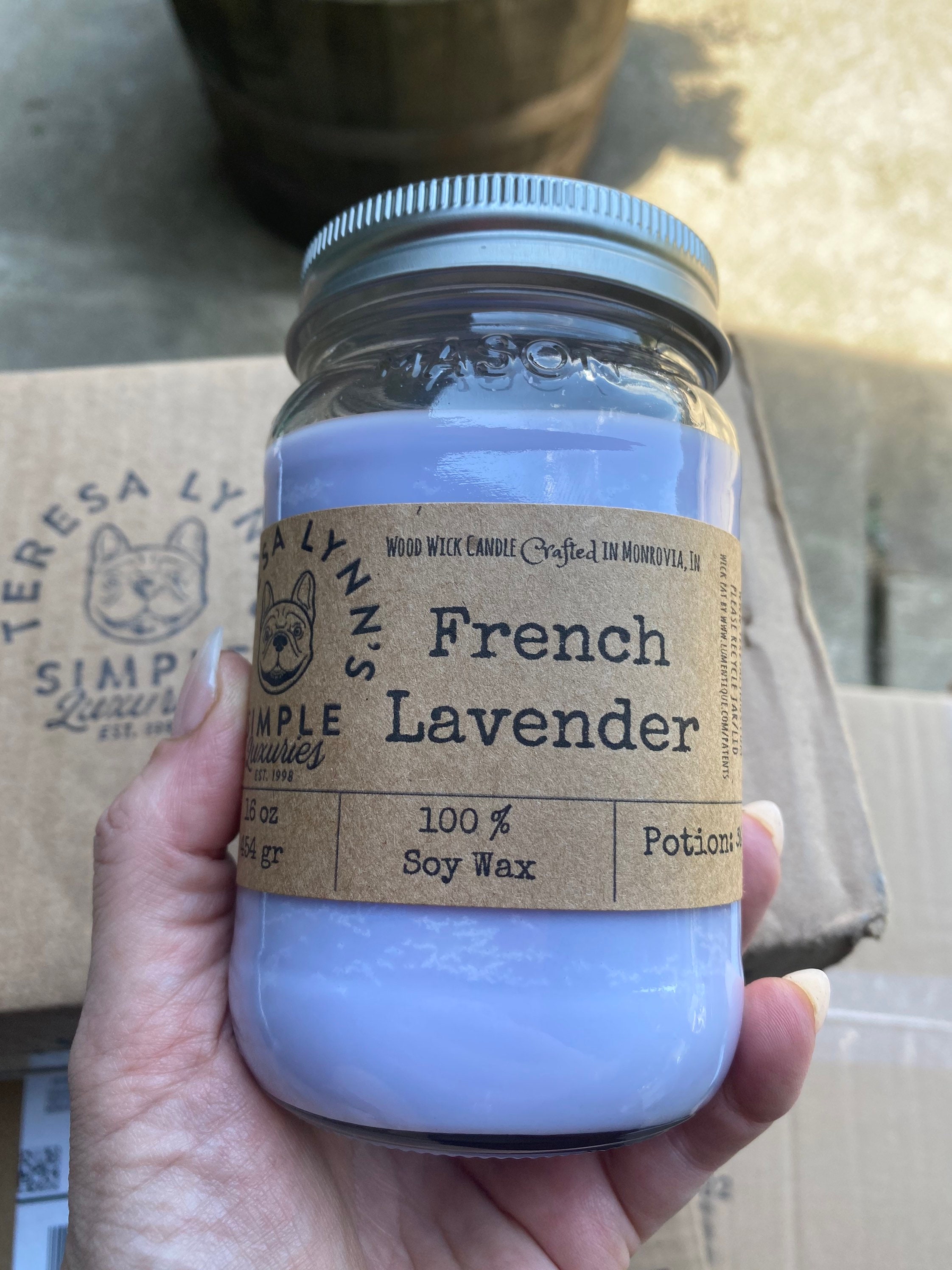 French lavender, candle, wood wick, woodwick, soy candle, artisan