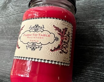 Farm-to-Table Macintosh Apple: Handcrafted Wooden Wick Soy Wax Candle for a Vintage Vibe