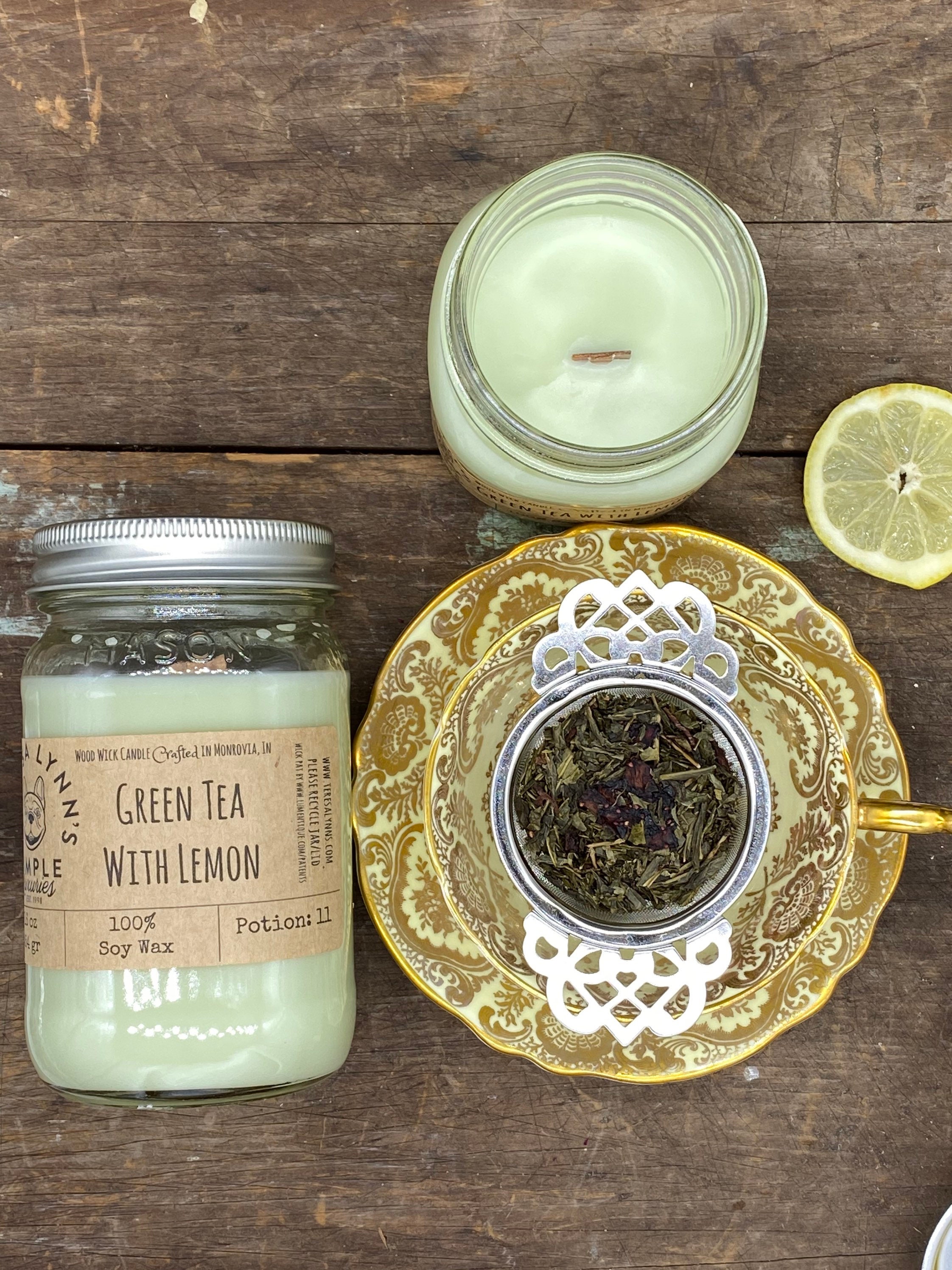 Green Tea, lemon, soy candle, , essential oil, handmade, long burning