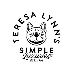The mark consists of a design of a dog with the curved stylized wording TERESA LYNNs placed in a shape of a semicircle above and surrounding the dog design and the stylized wording SIMPLE LUXURIES EST. 1998 placed below the dog design.