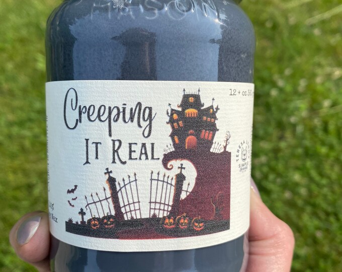 Creeping It Real, Soy candle, wooden wick, oak moss, oud, unisex scent, candle, phthalate free, essential oil, glass, farmhouse, witch
