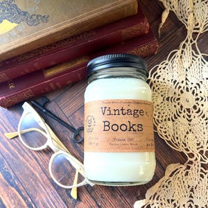 Vintage Books - Scented, Wooden Wick Coconut Soy Candle image 1