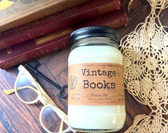 Vintage Books - Scented, Wooden Wick Coconut Soy Candle