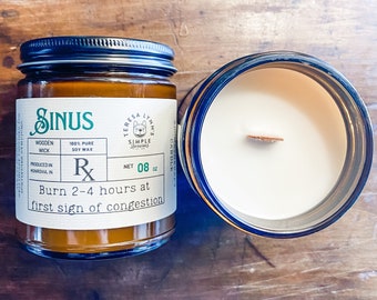 Sinus, wooden wick, aromatherapy candle, soy wax candle