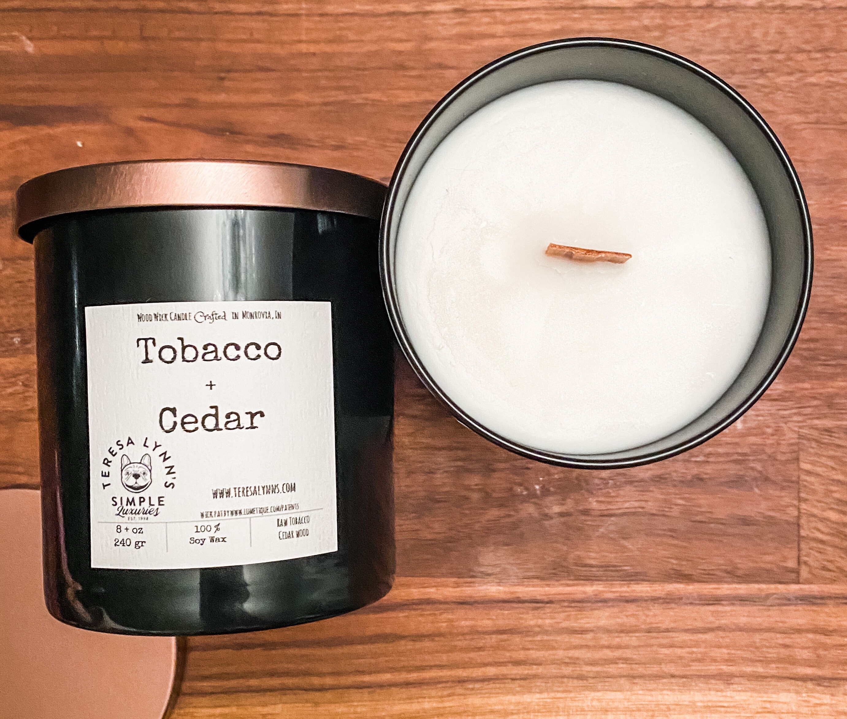 Tobacco and Cedar scented candle wood wick candle soy Etsy