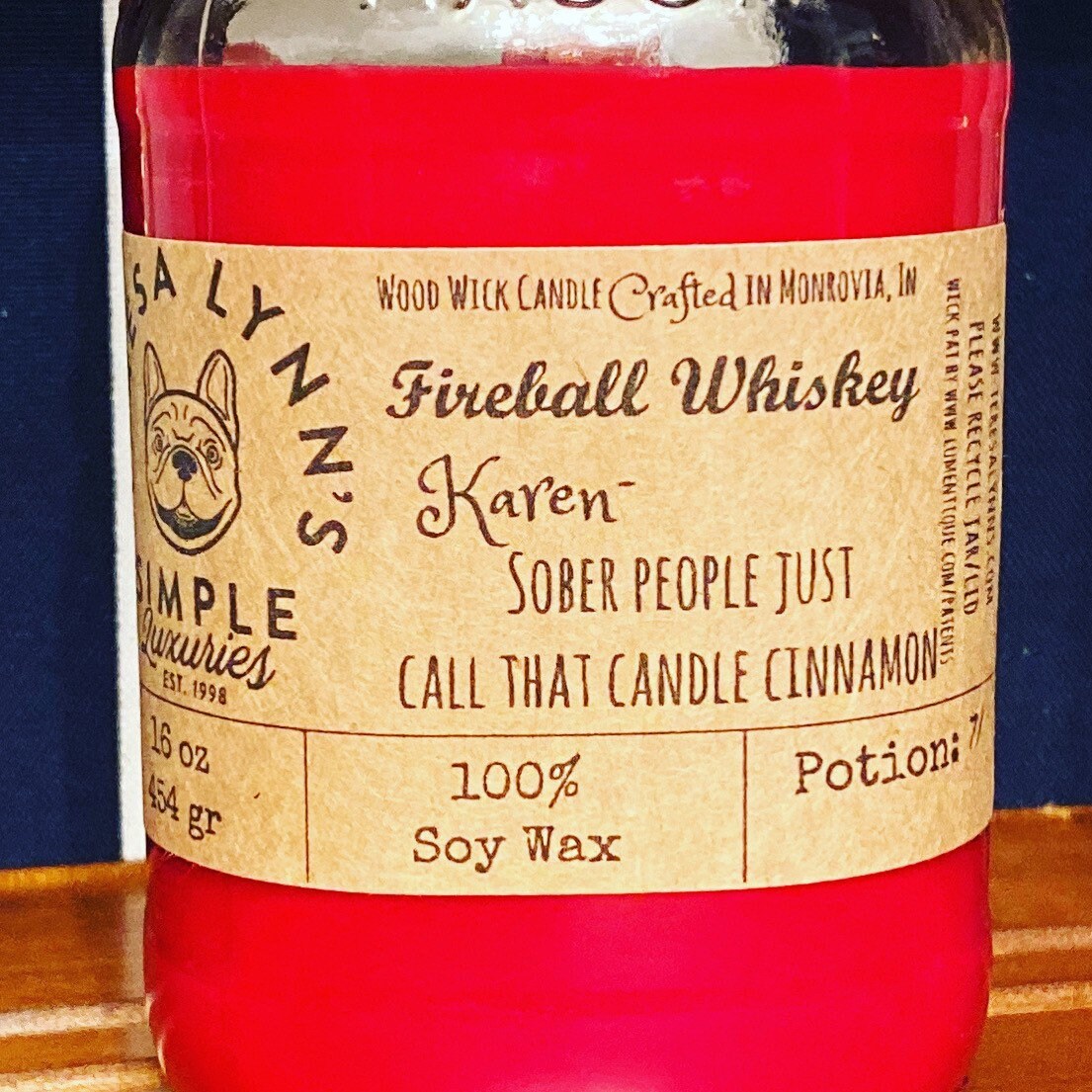 Fireball Soy candle Wood Wick candle Fireball scented Handmade