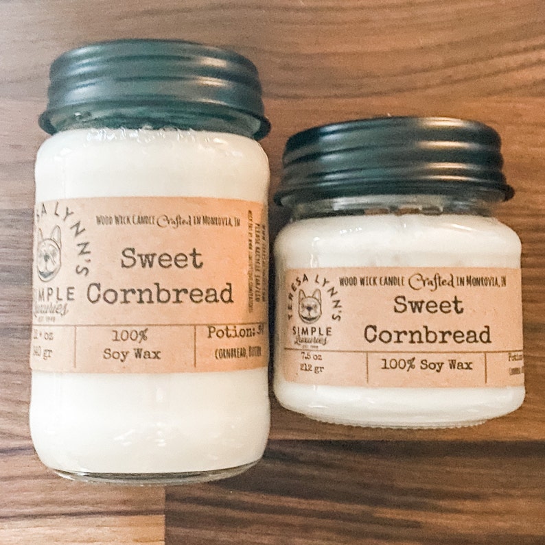 Sweet Cornbread, Soy, candle, wooden wick, Corn Muffin, Phthalate free, farmhouse, kitchen candle, clean burn, southern, primitive, gourmand image 1