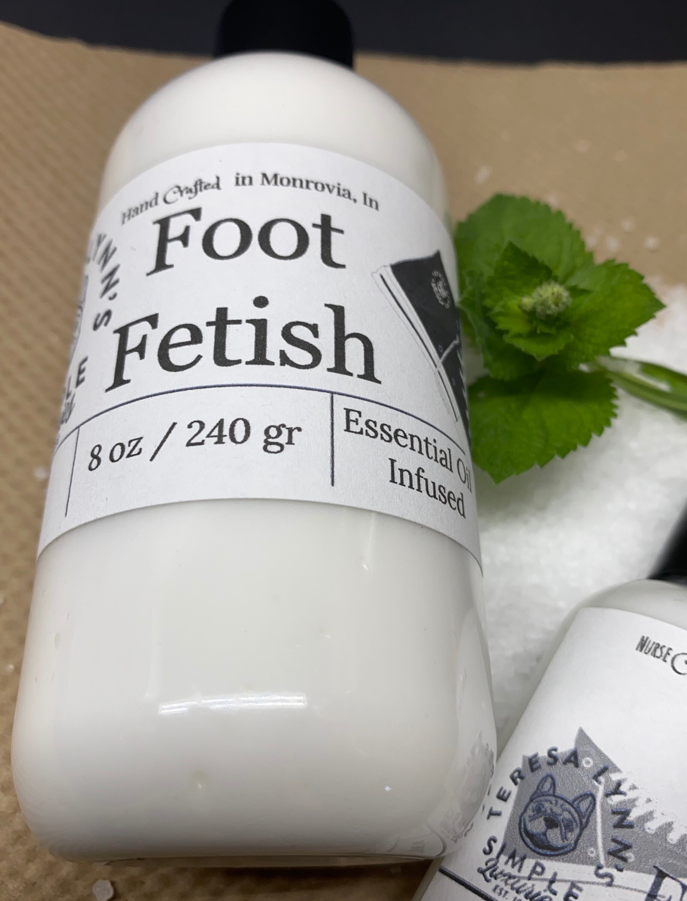 Foot Fetish, cooling foot lotion, peppermint, tea tree, lavender, epsom salt, natural foot
