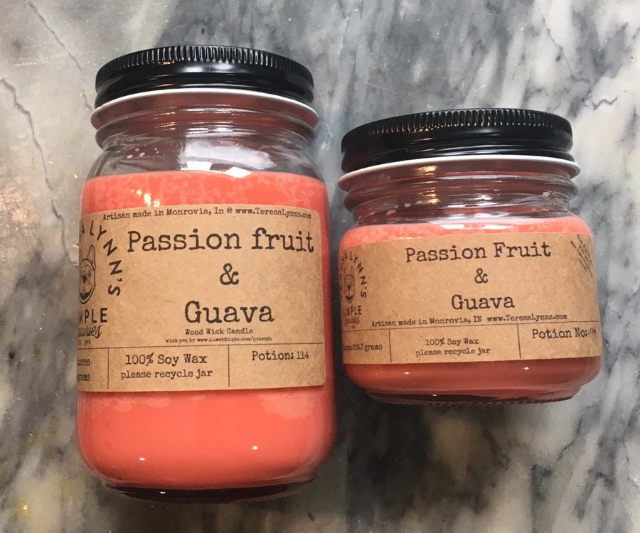 Passion Fruit, Guava, tropical candle, scented candle, Wood wick, soy