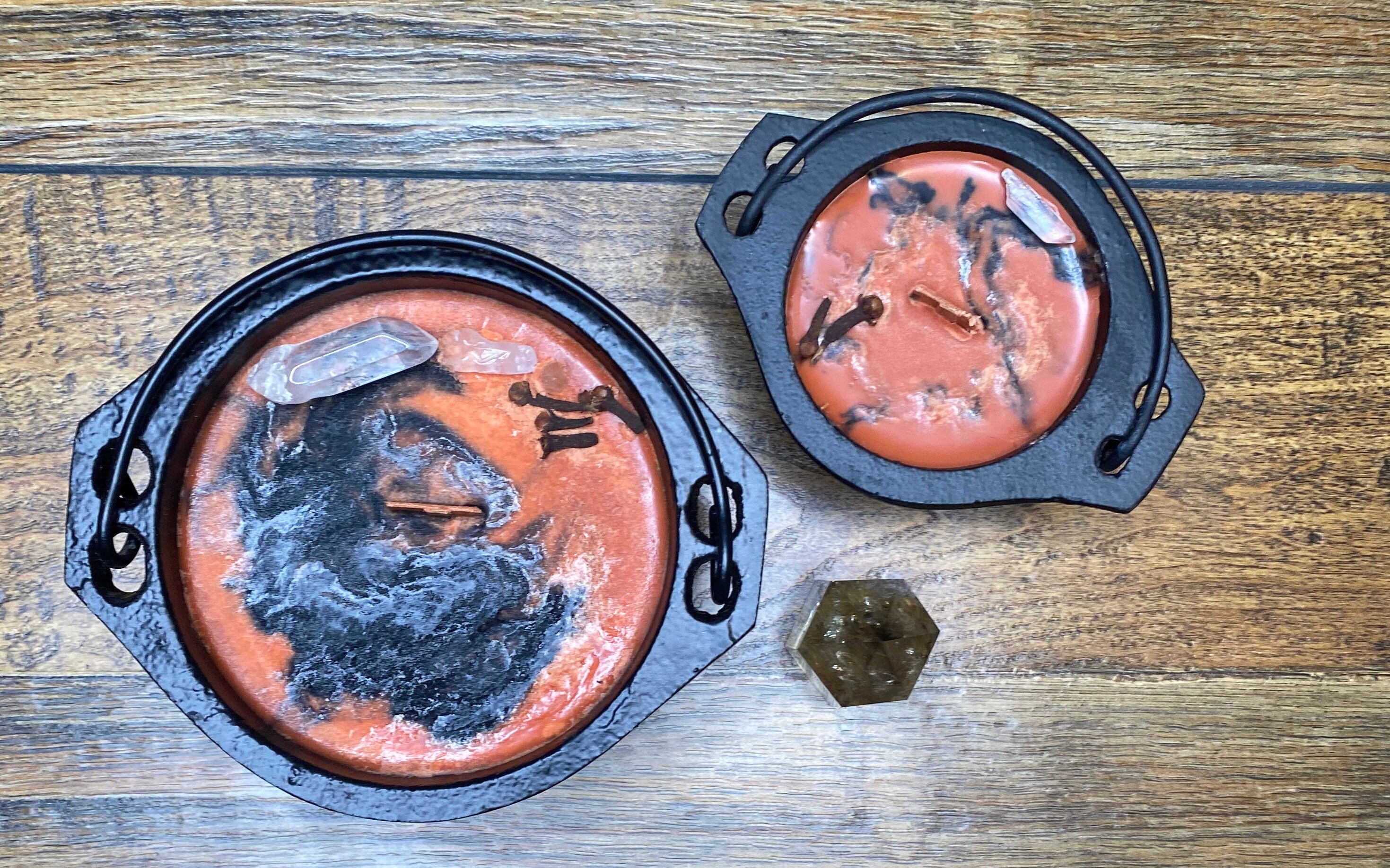 Cauldron candle, smudge pot, cast iron, Wood wick, soy candle