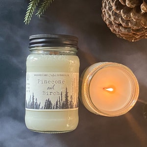Pinecone and Birch, Soy Wax Wooden Wick Candle
