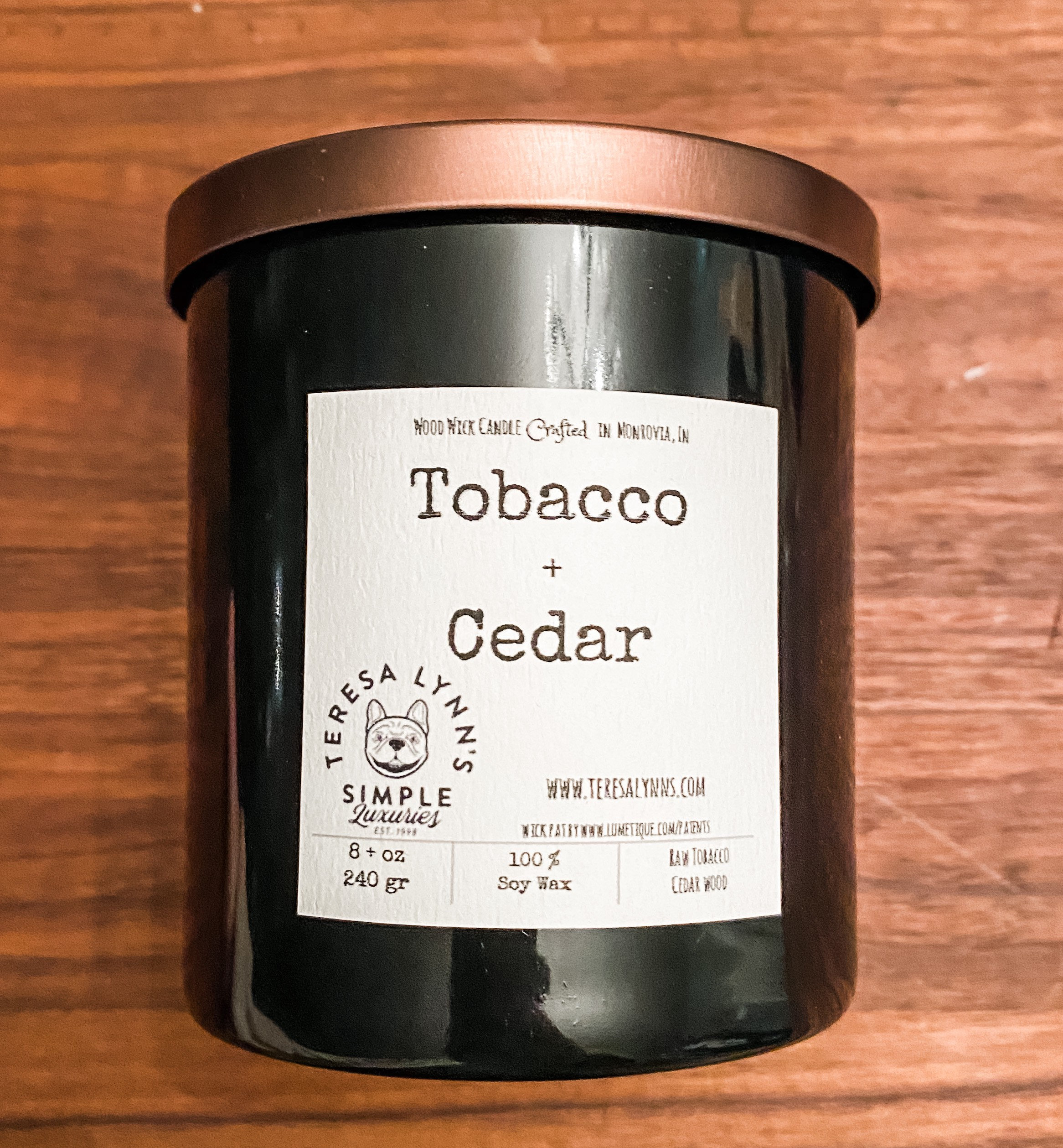 Tobacco And Cedar Scented Candle Wood Wick Candle Soy Candle Handmade Candle French Bulldog Tobacco Gift For Him Modern Candle Him