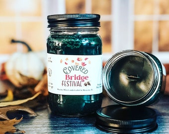 Covered Bridge Fall Scented Candle: Handmade Soy Wax, Wooden Wick