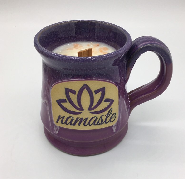 Deneen pottery, handy thrown mug, candle, , nag champa, soy candle