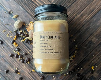 Dirty Chai Latte Scented Wooden Wick Coconut Soy Candle