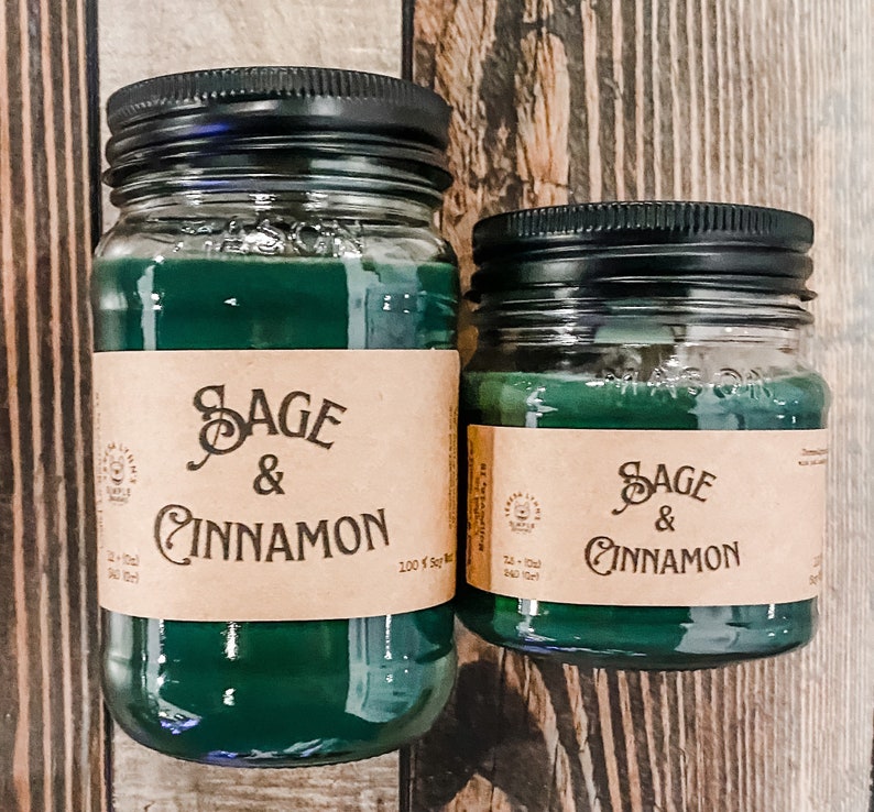 Sage and Cinnamon, wooden wick, soy wax candle, home fragrance, winter scent, cottage chic, witchy scent, mason jar candle, farmhouse candle image 3