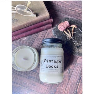 Vintage Books - Scented, Wooden Wick Coconut Soy Candle image 2