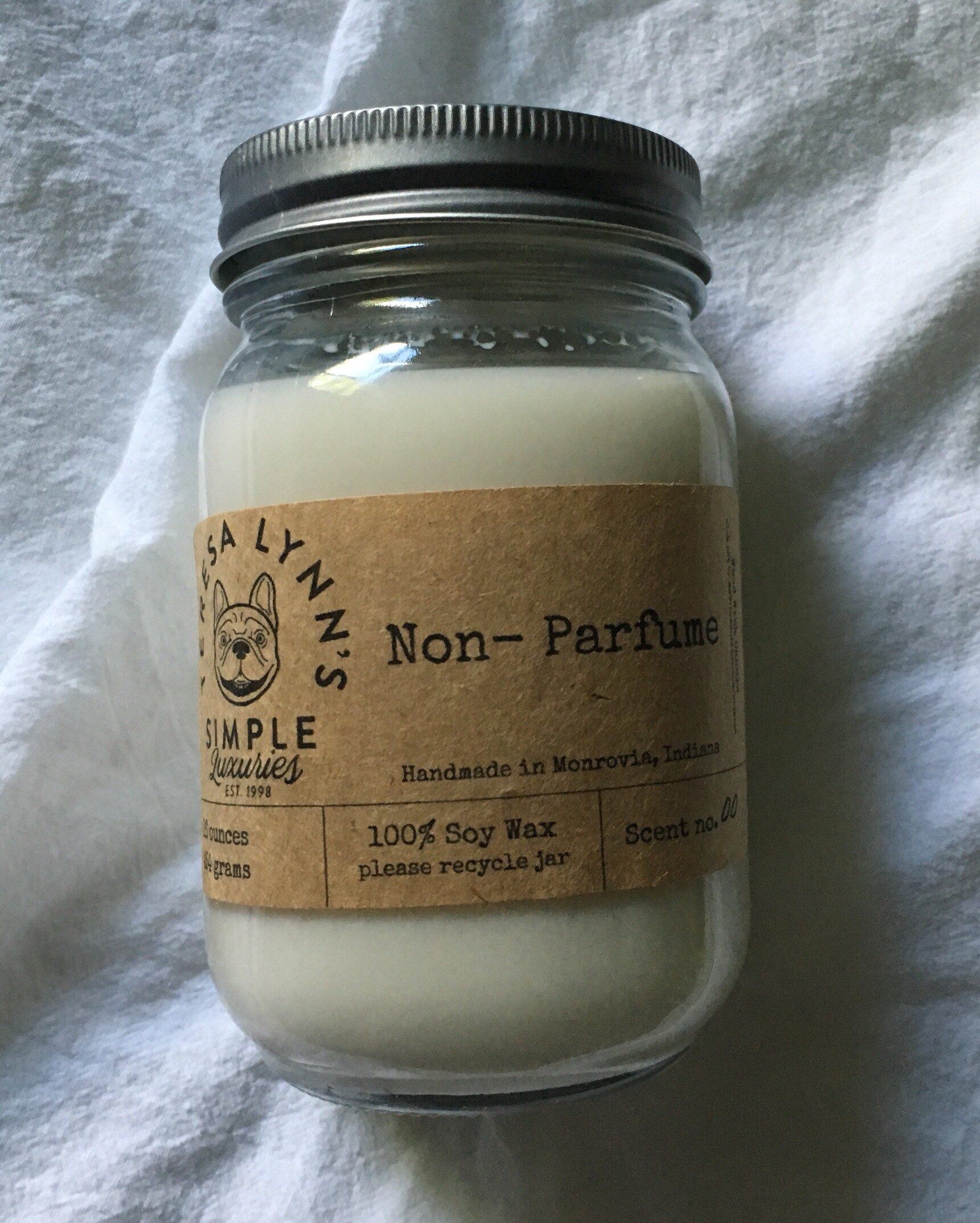 Unscented NonParfume soy wax cotton wick candle handmade dye