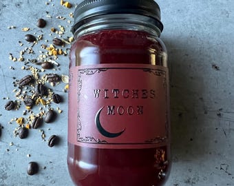 Witches Moon Wooden Wick Candle | Coffee Oatmilk Chai Spice Sugar | Witchy Latte Scent | CocoSoy