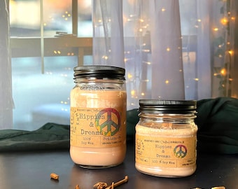Hippies and Dreams, Sandalwood, Patchouli, Vetiver, Wooden Wick  100% Soy Wax Candle