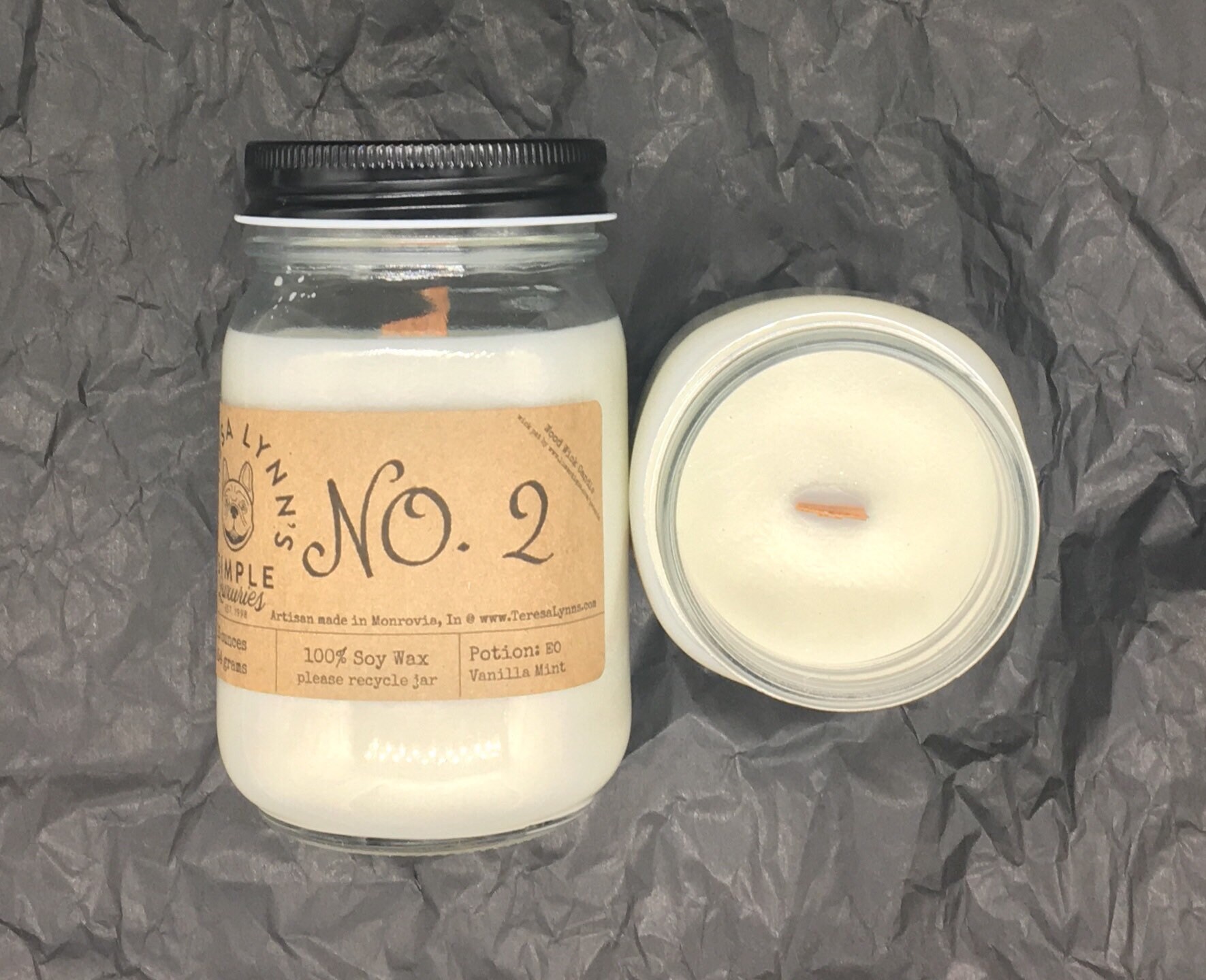 No .2, Peppermint, essential oil, candle, bathroom, wooden wick, soy