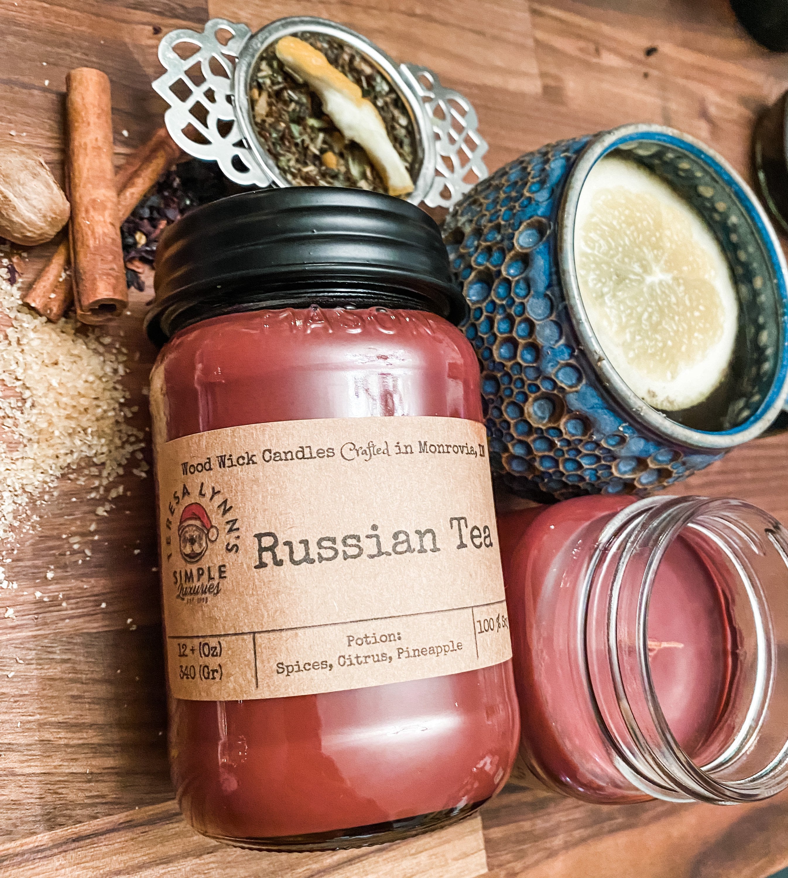 Russian Tea, Wood Wick, soy candle, Mulled, Citrus, Black Tea, Artisan