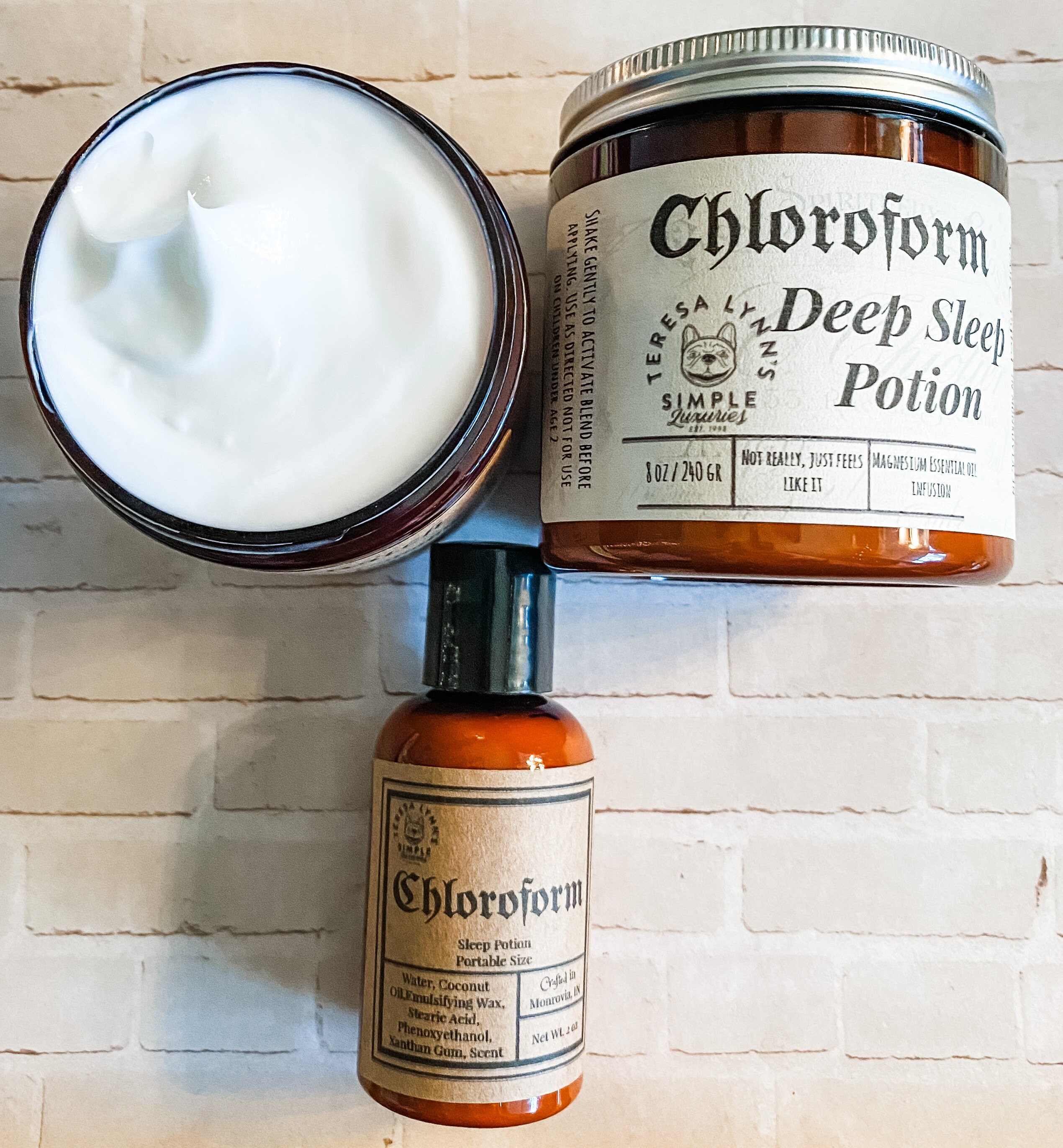 Chloroform sleep potion, lotion, holistic calming, coconut cream, Sage