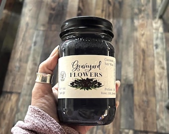 Graveyard Flowers floral scented soy wooden wick candle