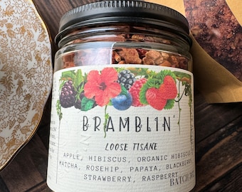 Bramblin' - Tisane- Fruit Tea - Apple, Hibiscus, Organic Hibiscus Matcha, Rosehip, Papaya, Blackberry, Strawberry, Raspberry