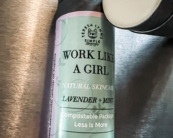 Work Like a Girl Lotion Stick, deodorant,  skin softener, dry skin, cuticle care, Conditioning, Bees wax, Shea Butter, garden hands, eco