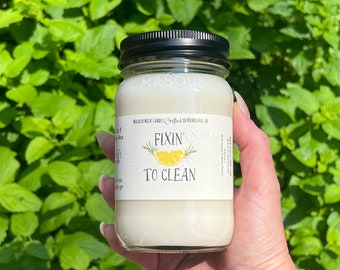 Fixin' To Clean - Invigorate your space with our Lemon Rosemary Soy Wax Wooden Wick Candle