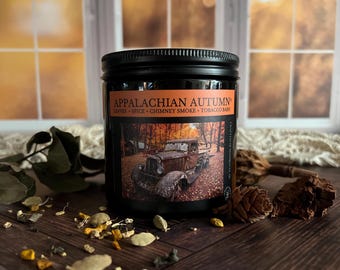 Appalachian Autumn - Wooden Wick Candle - Moss with Embers - A Cozy Blend of Aged Woods and Hearth Fire