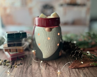Gnome Wax Melter Gift Set, Porcelain Electric Warmer, 4 Wax Melts
