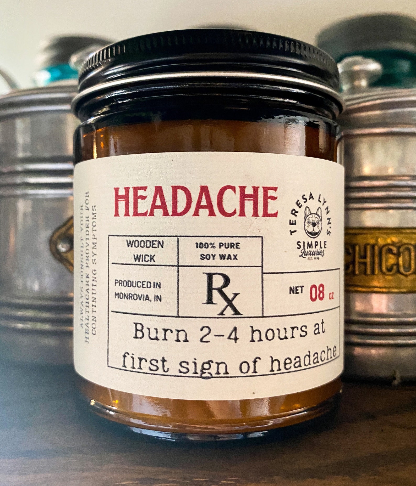 Headache®, Wooden Wick, Aromatherapy Candle, Soy Wax Candle Etsy