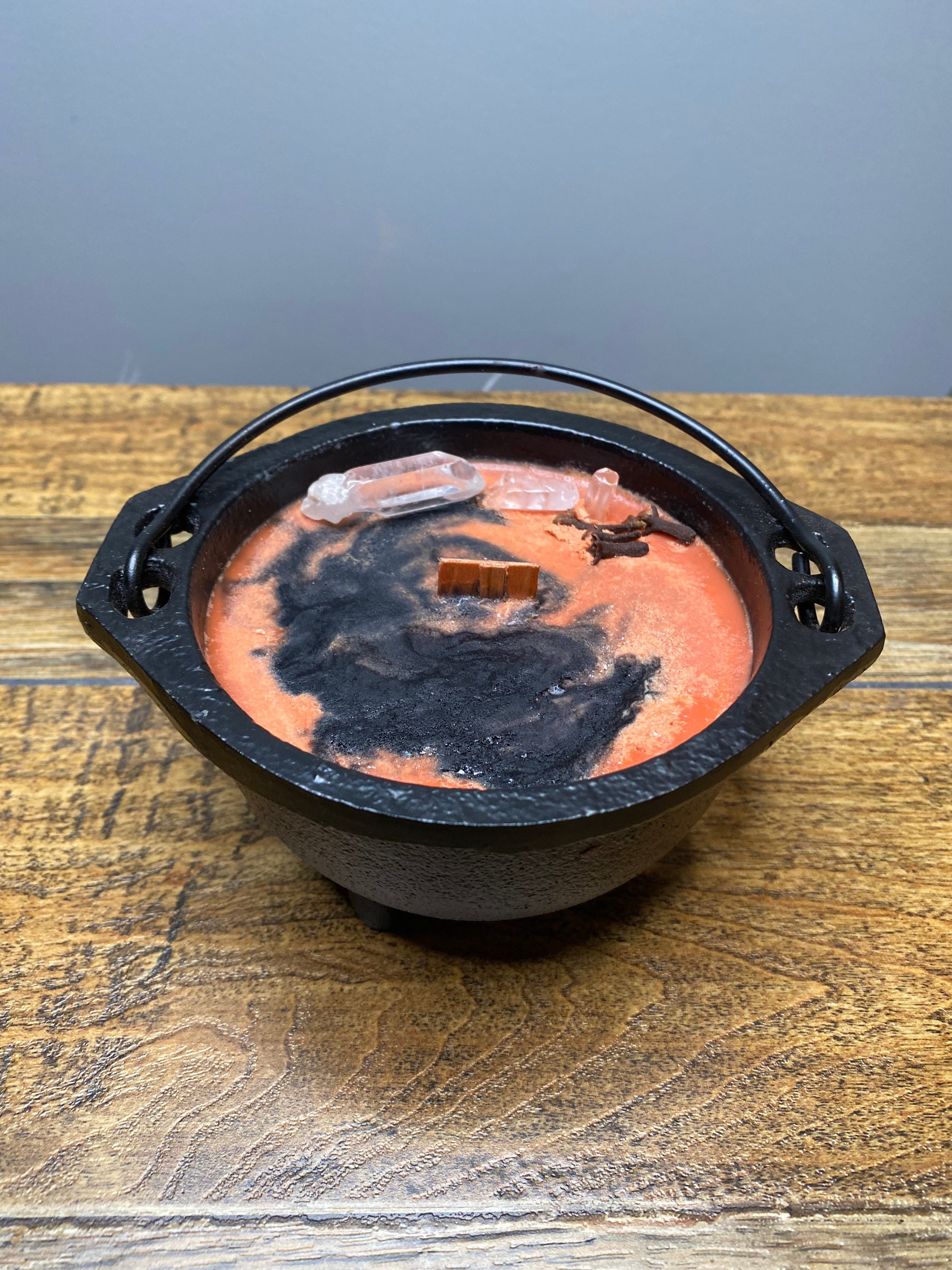 Cauldron candle, smudge pot, cast iron, Wood wick, soy candle
