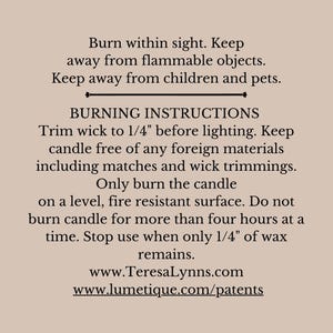 Burn within sight. Keep
away from flammable objects.
Keep away from children and pets.
