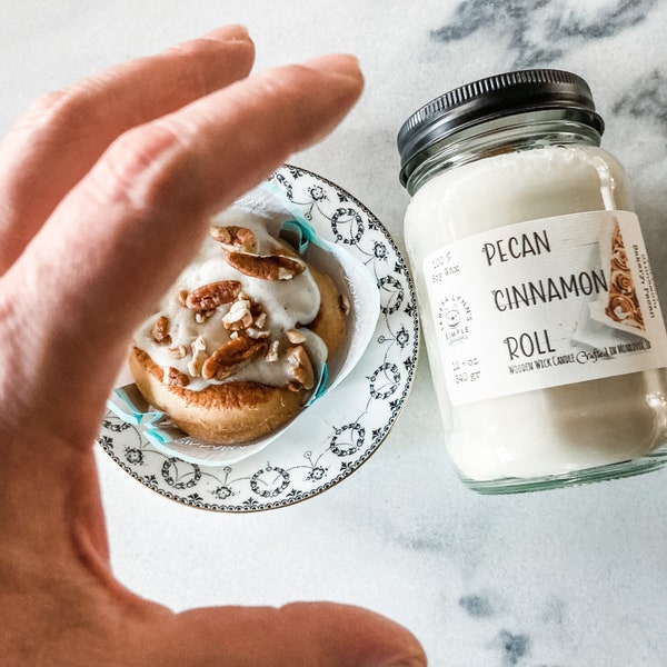 Pecan Cinnamon Rolls,  Soy Wax Wooden Wick Candle