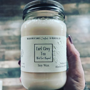 Earl Grey Candle, Bergamot Tea, Soy wax, Wooden Wick Candle