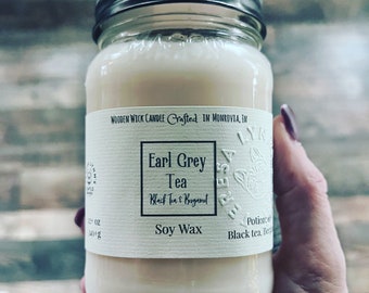 Earl Grey Candle, Bergamot Tea, Soy wax, Wooden Wick Candle