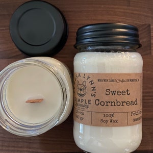 Sweet Cornbread, Soy, candle, wooden wick, Corn Muffin, Phthalate free, farmhouse, kitchen candle, clean burn, southern, primitive, gourmand Pint Mason jar