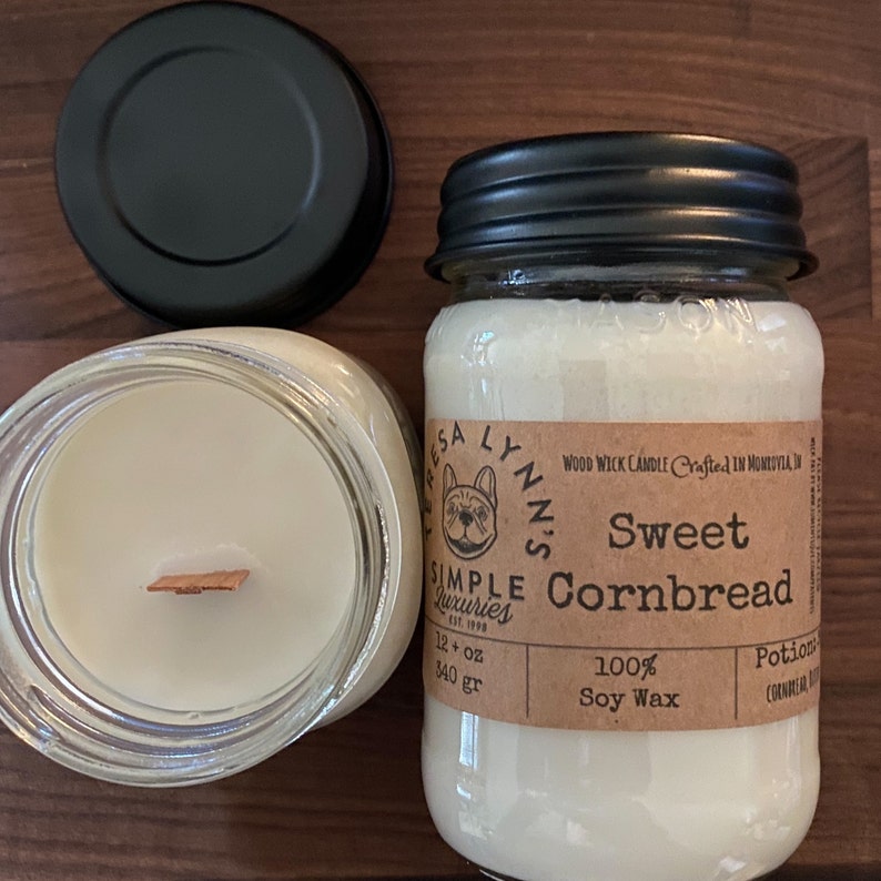 Sweet Cornbread, Soy, candle, wooden wick, Corn Muffin, Phthalate free, farmhouse, kitchen candle, clean burn, southern, primitive, gourmand Pint Mason jar