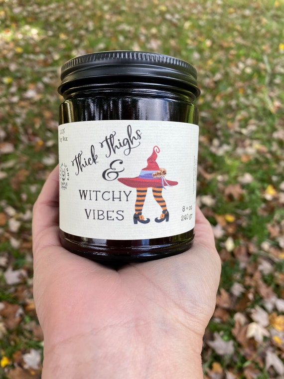 Thick Thighs and Witchy Vibes Soy Candle: Baklava Fig Scented, Wooden Wick