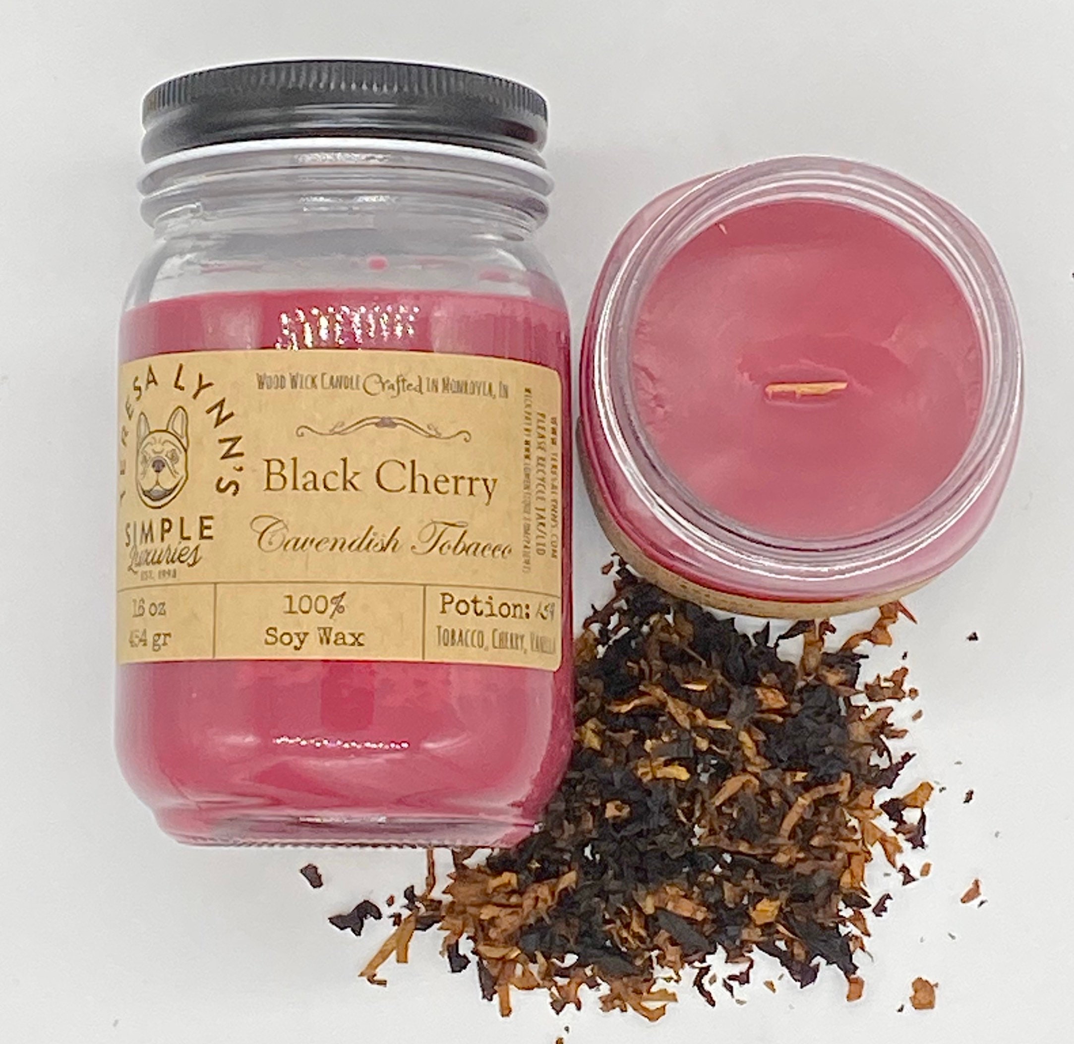 Cherry Pipe Tobacco, scented candle, Cavendish, wood wick candle, soy