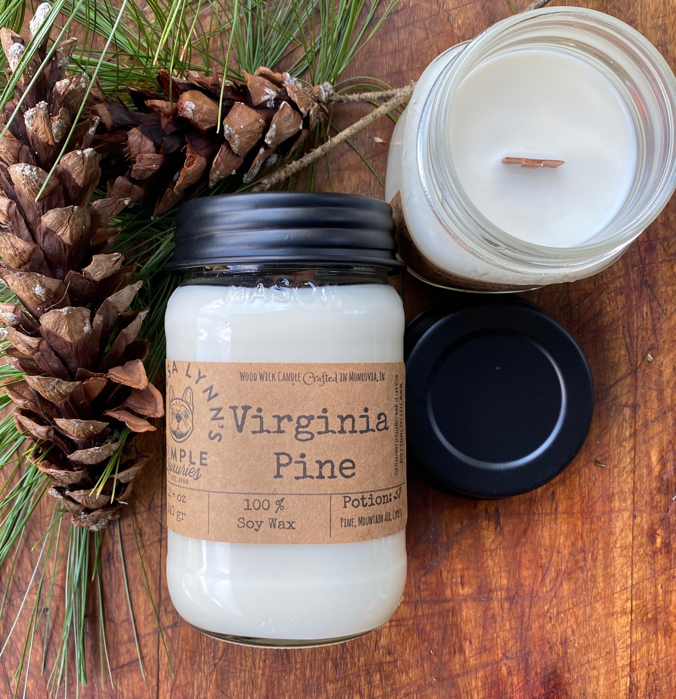 Virginia Pine, scented candle, wood wick candle , autumn candle