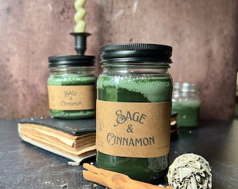 Sage and Cinnamon, wooden wick, soy wax candle, home fragrance, winter scent, cottage chic, witchy scent, mason jar candle, farmhouse candle