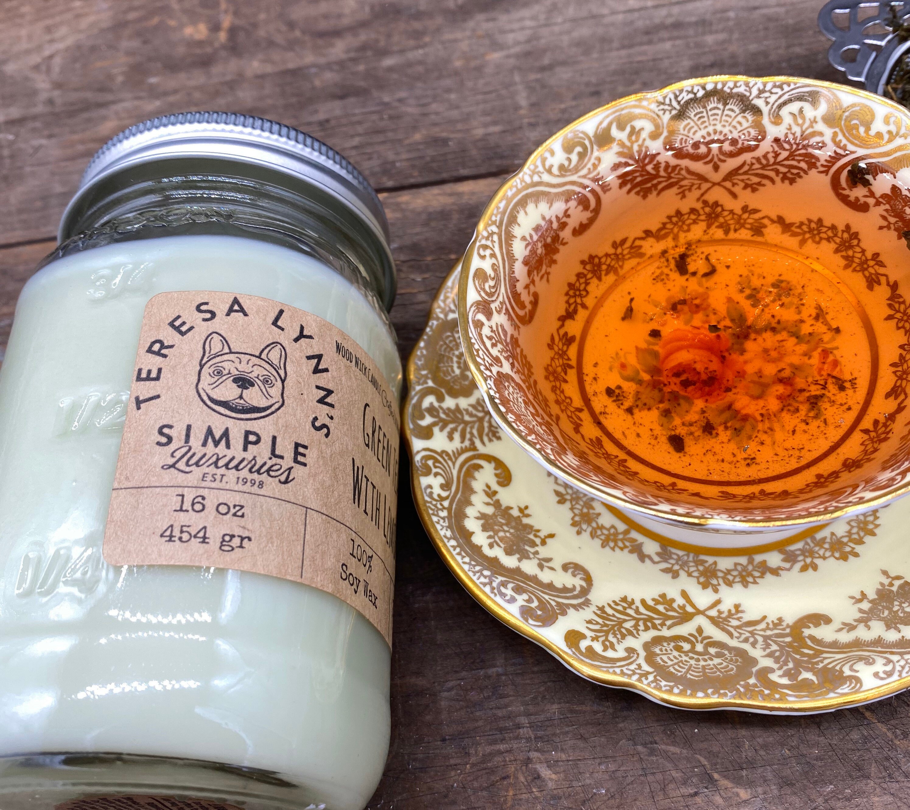 Green Tea, lemon, soy candle, , essential oil, handmade, long burning