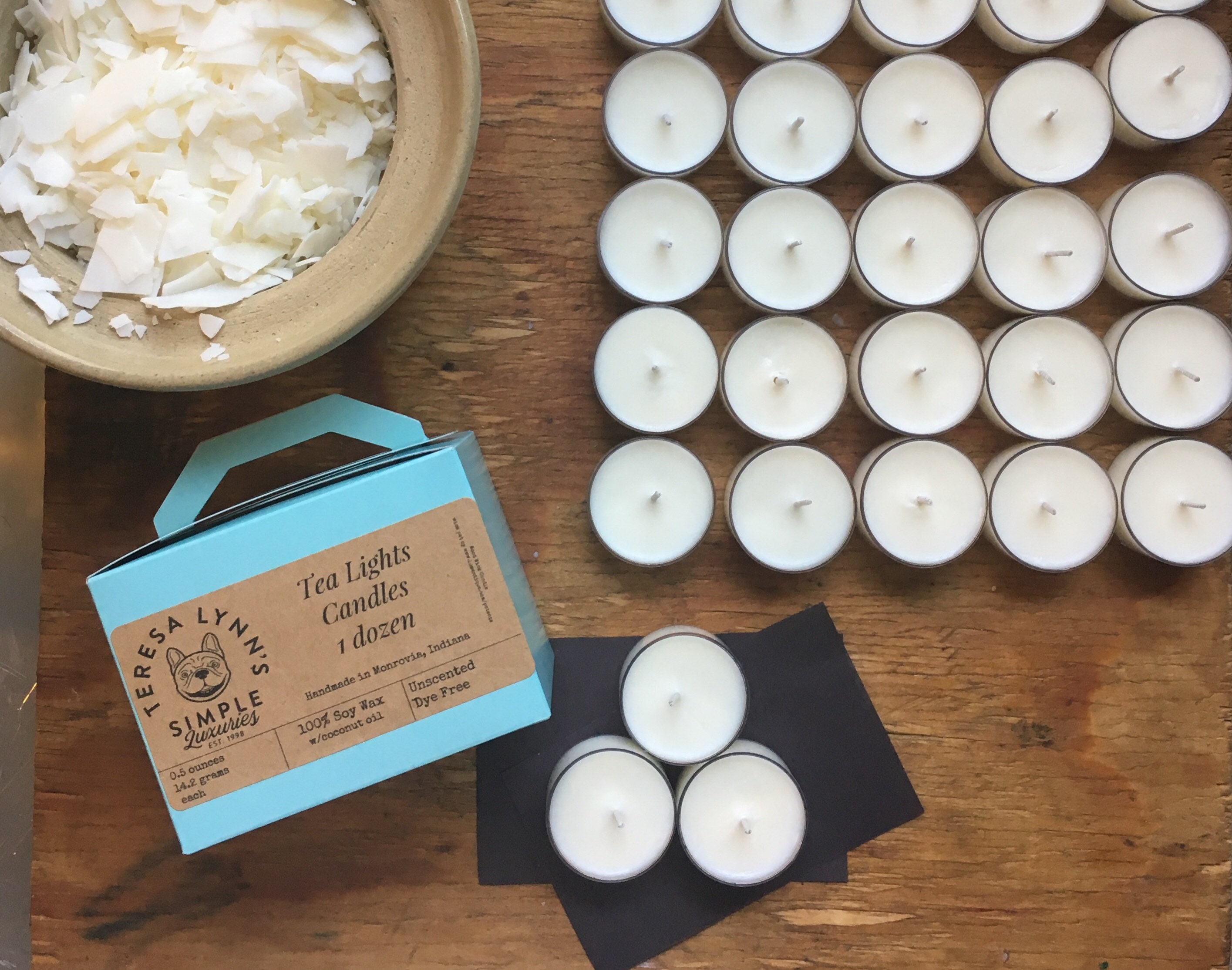 Soy wax tea lights cotton wick long burning dye free no