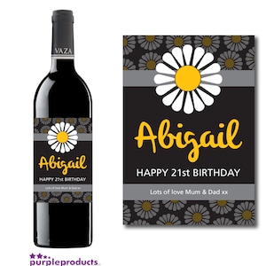 Personalised Daisy Design Wine & Champagne Bottle Label 18th, 21st, 30th, 40th, 50th, Any Birthday Gift