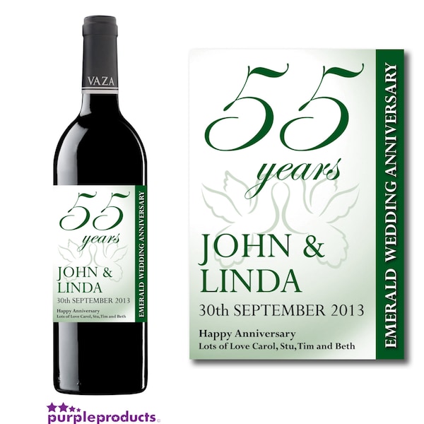 Personalised 55th Emerald Wedding Anniversary Wine & Champagne Bottle Gift Present Label